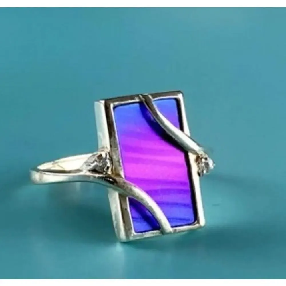 925 Sterling Silver Anodized Titanium & Quartz Ring Size 10.25